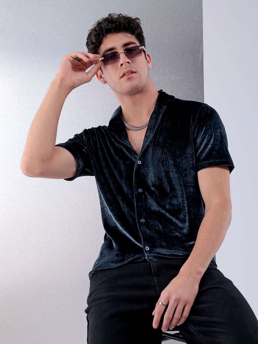 Shop Men Solid Velvet Shirt Online.