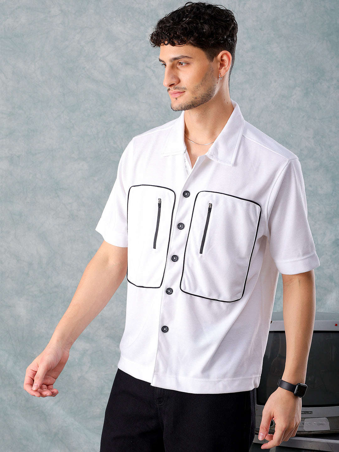 Shop Men's Solid Boxy Fit Shirt Online.