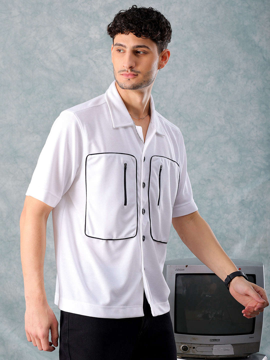 Shop Men's Solid Boxy Fit Shirt Online.