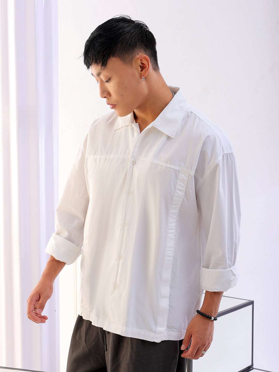 Shop Men Solid Korean Loose Fit Shirt Online.