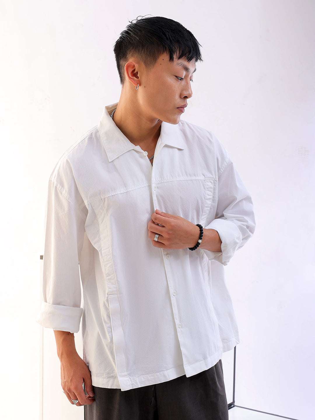 Shop Men Solid Korean Loose Fit Shirt Online.