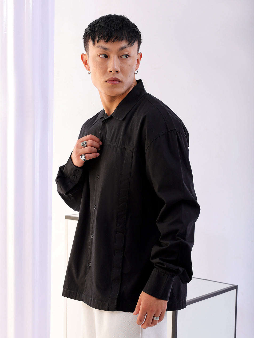 Shop Men Solid Korean Loose Fit Shirt Online.