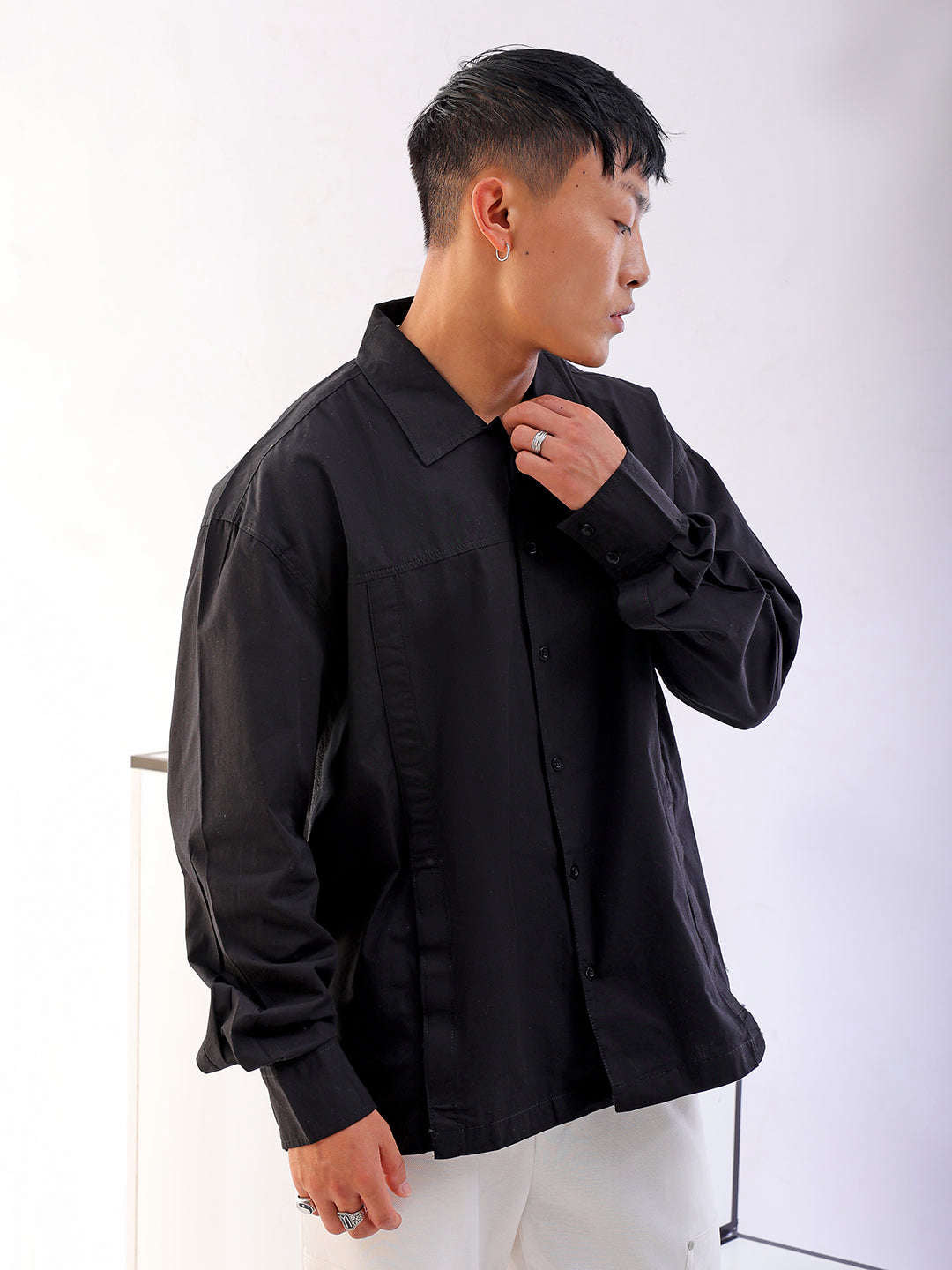 Shop Men Solid Korean Loose Fit Shirt Online.