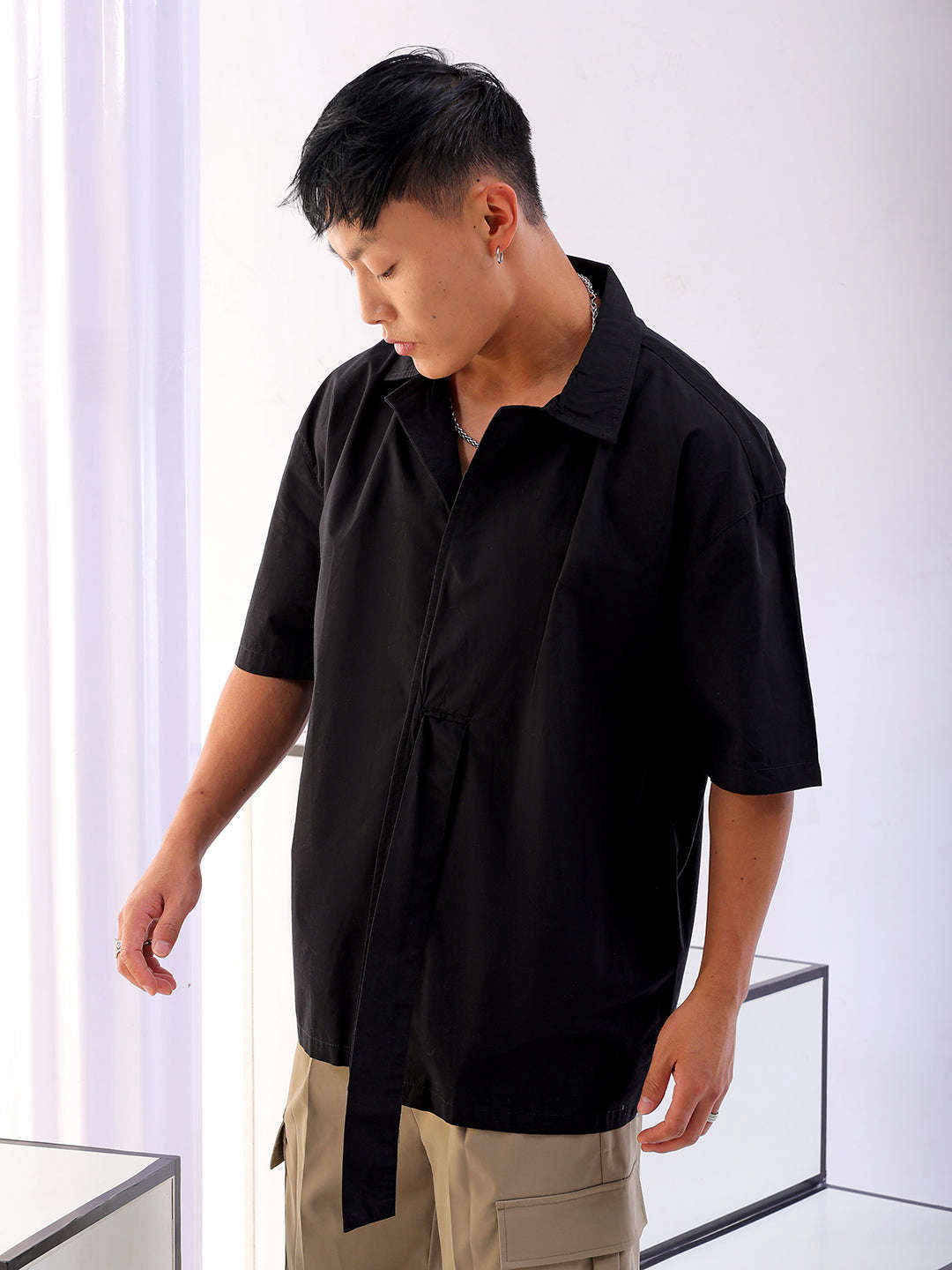 Shop Men Solid Korean Loose Fit Shirt Online.