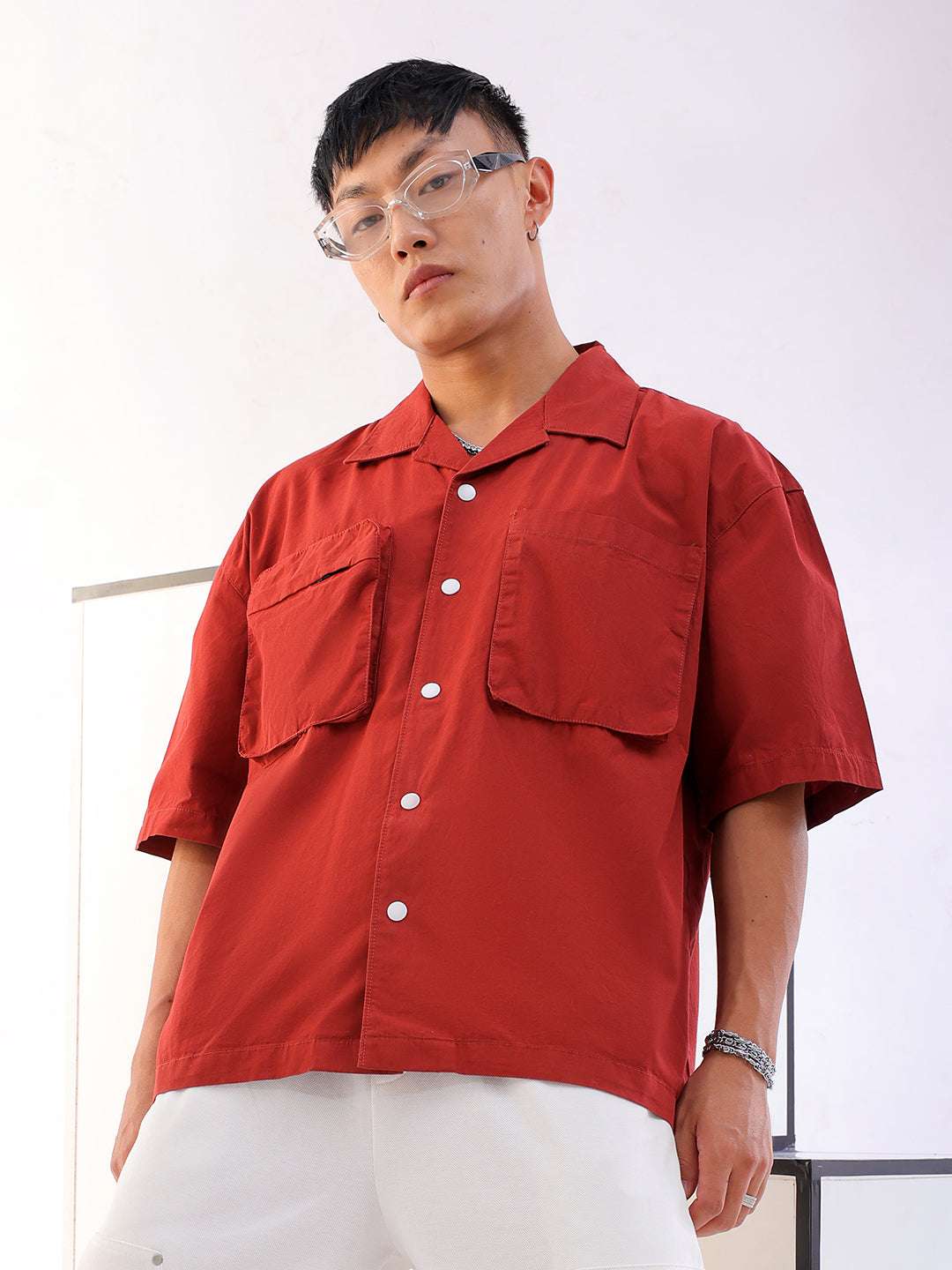 Shop Men Solid Korean Loose Fit Shirt Online.