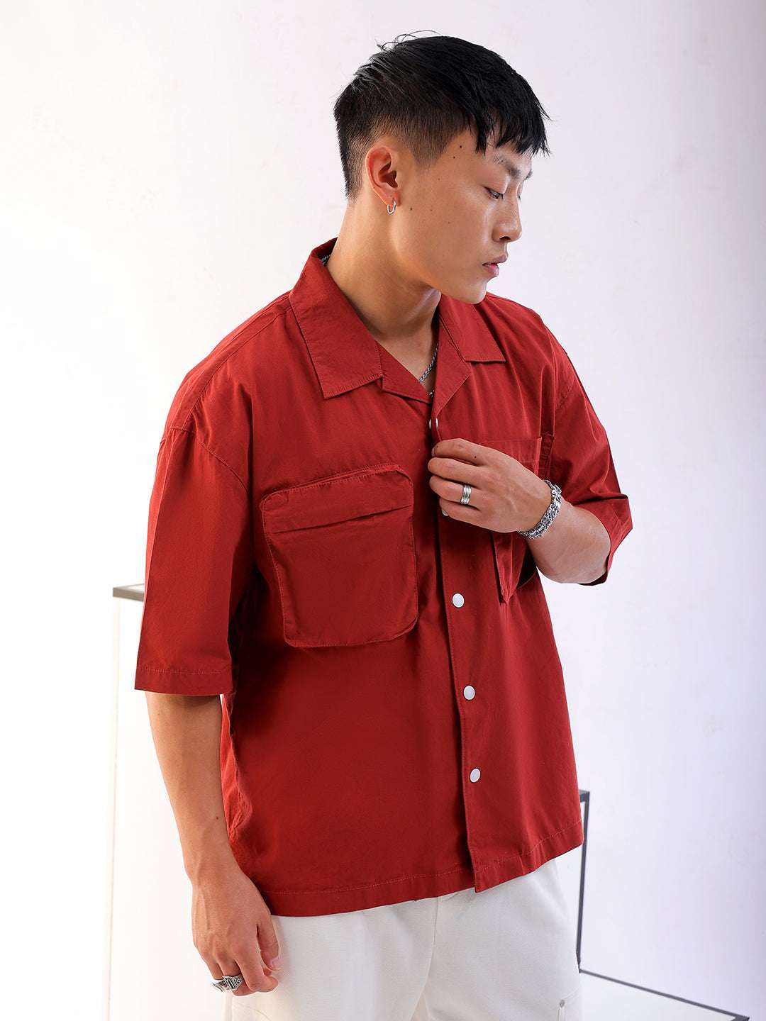 Shop Men Solid Korean Loose Fit Shirt Online.