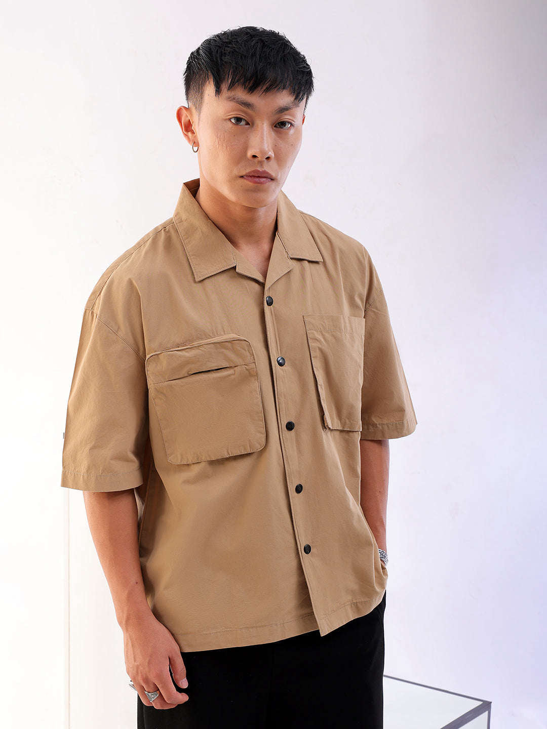 Shop Men Solid Korean Loose Fit Shirt Online.