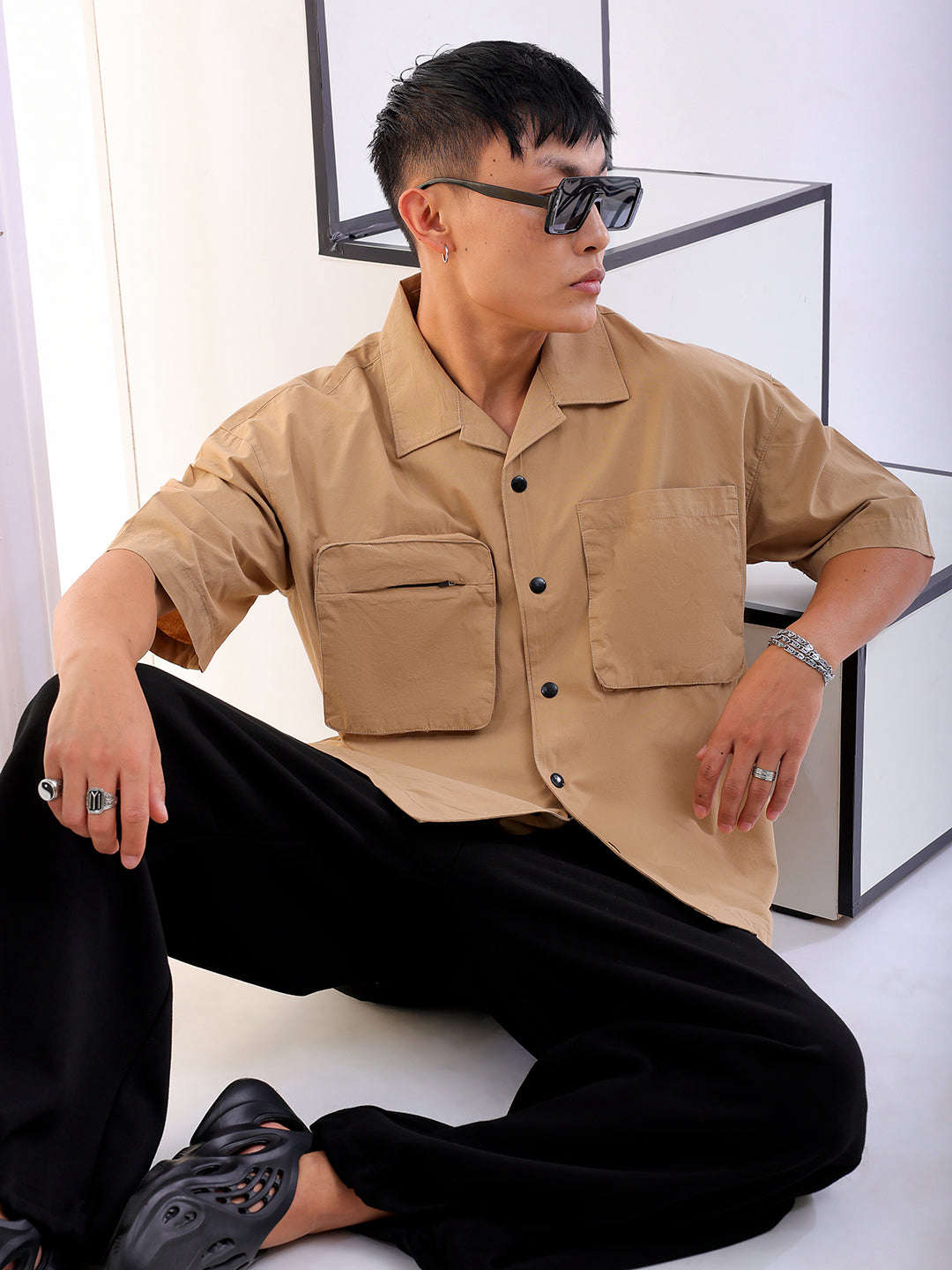 Shop Men Solid Korean Loose Fit Shirt Online.