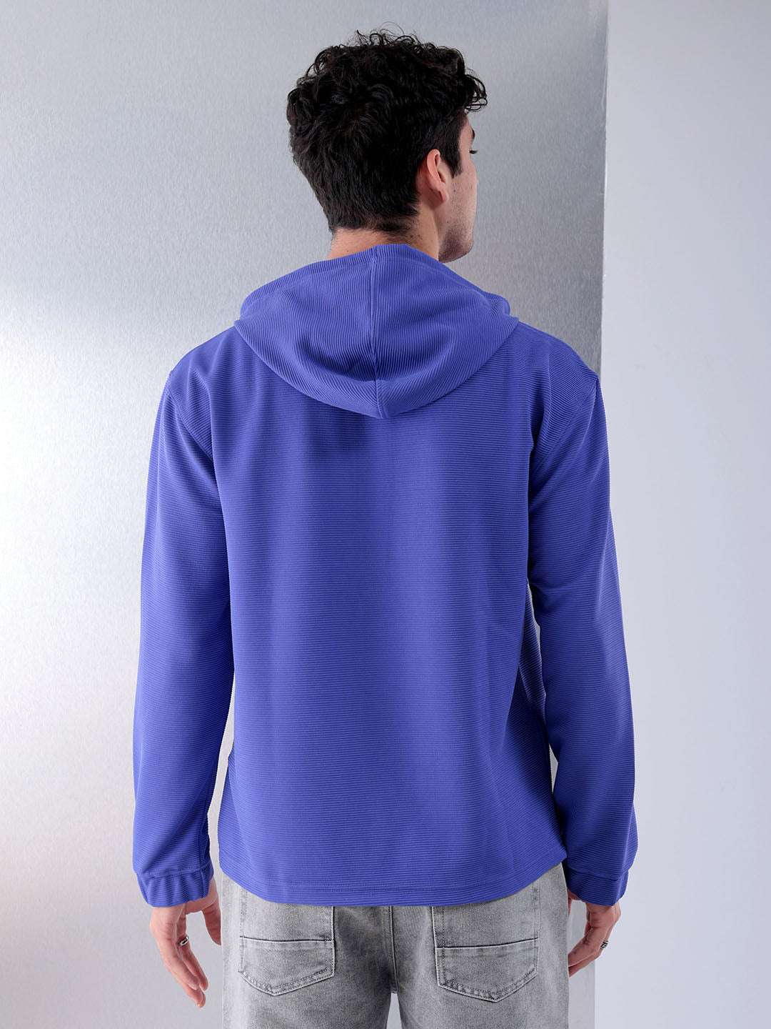 Shop Men Violet Regular Fit Solid Casual Hooded Shirt Online.