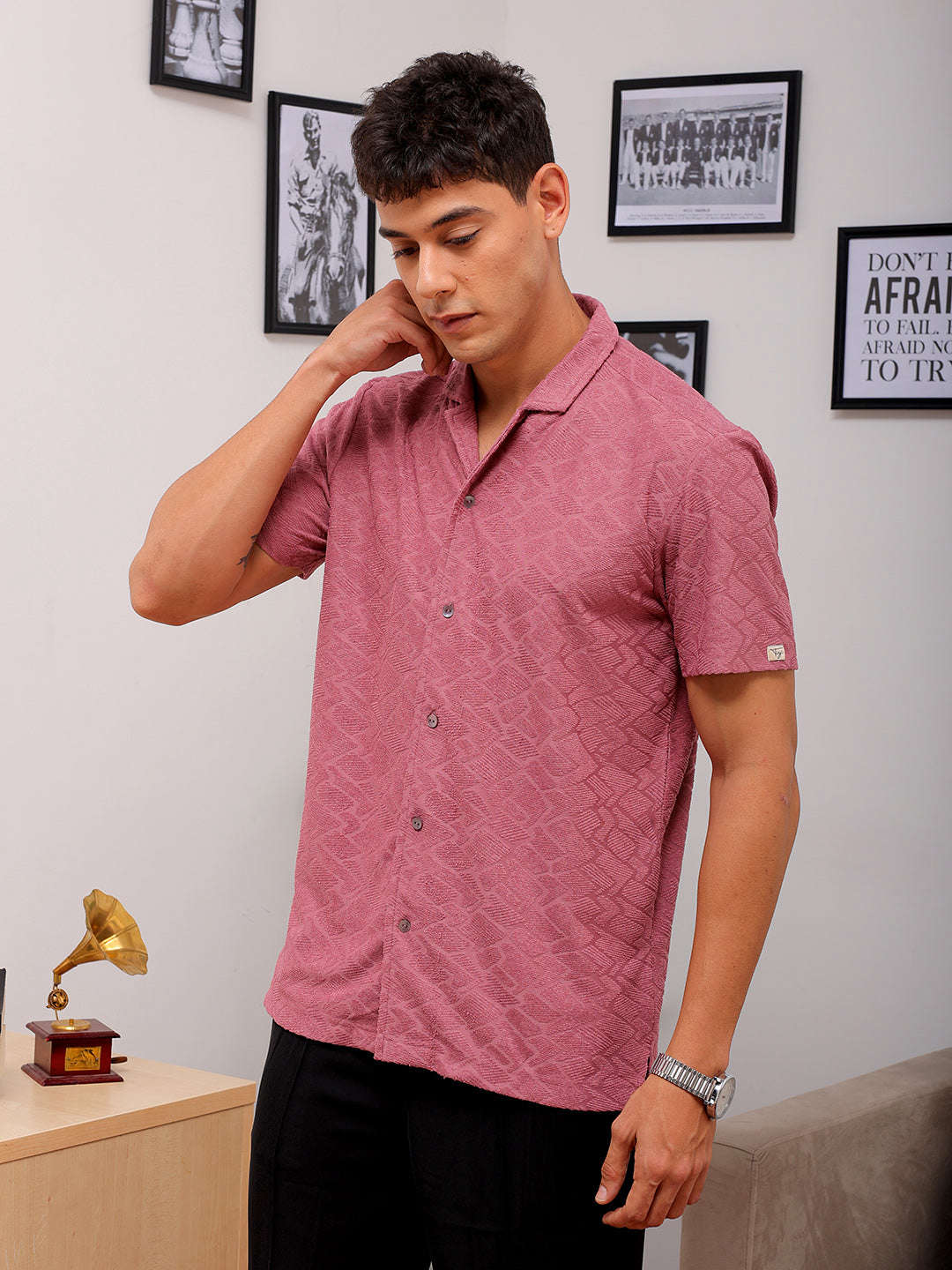 Shop Men's Textured Relaxed Fit Shirt Online.