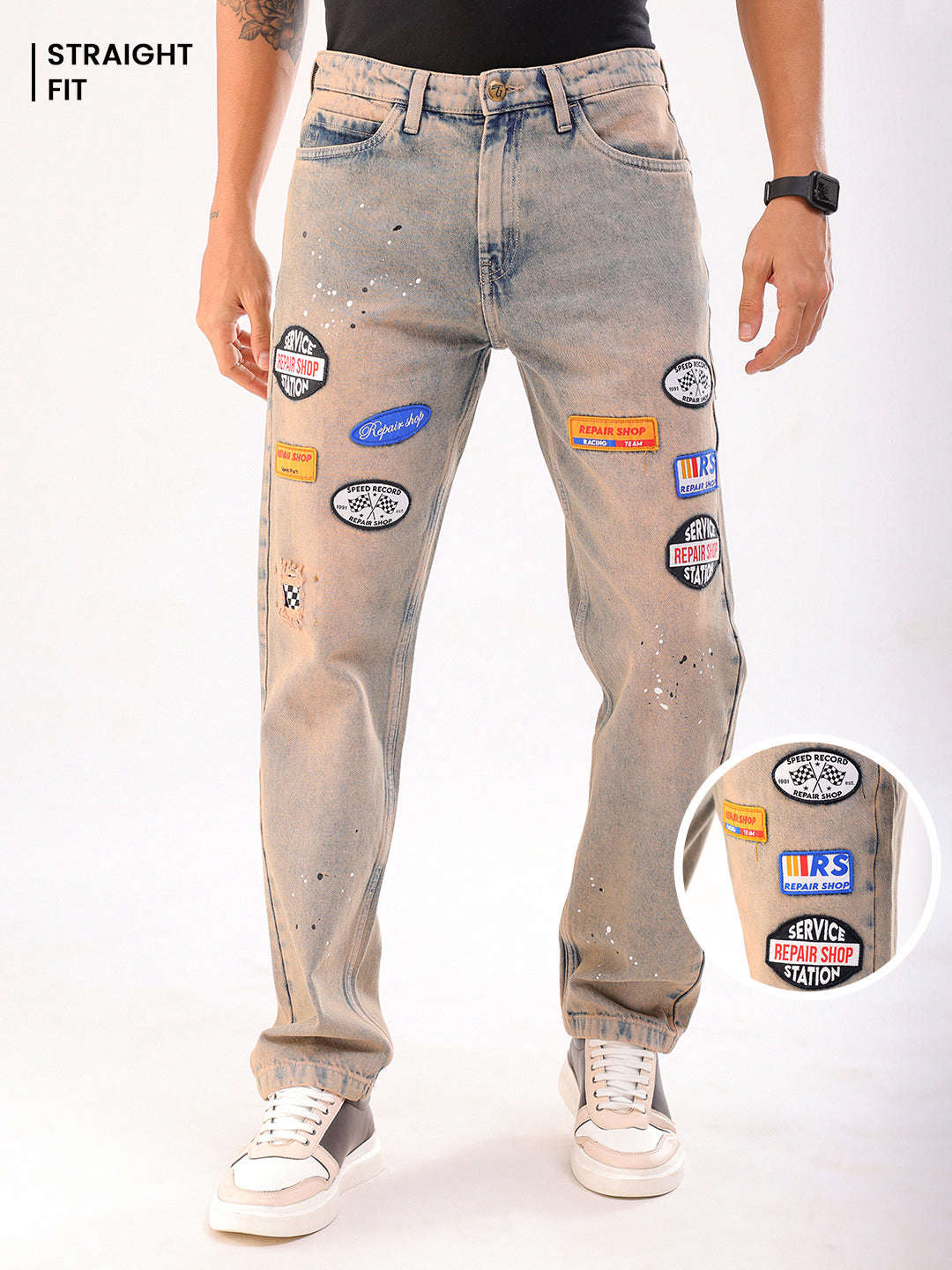 Shop Men Blue Paint Splash G361 Vintage Straight Fit Jeans Online.