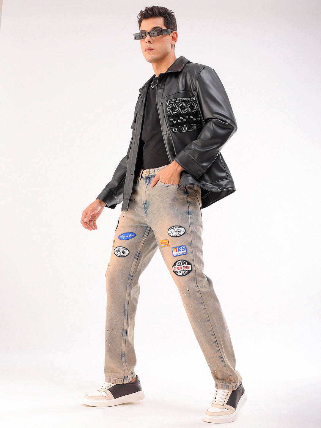 Shop Men Blue Paint Splash G361 Vintage Straight Fit Jeans Online.