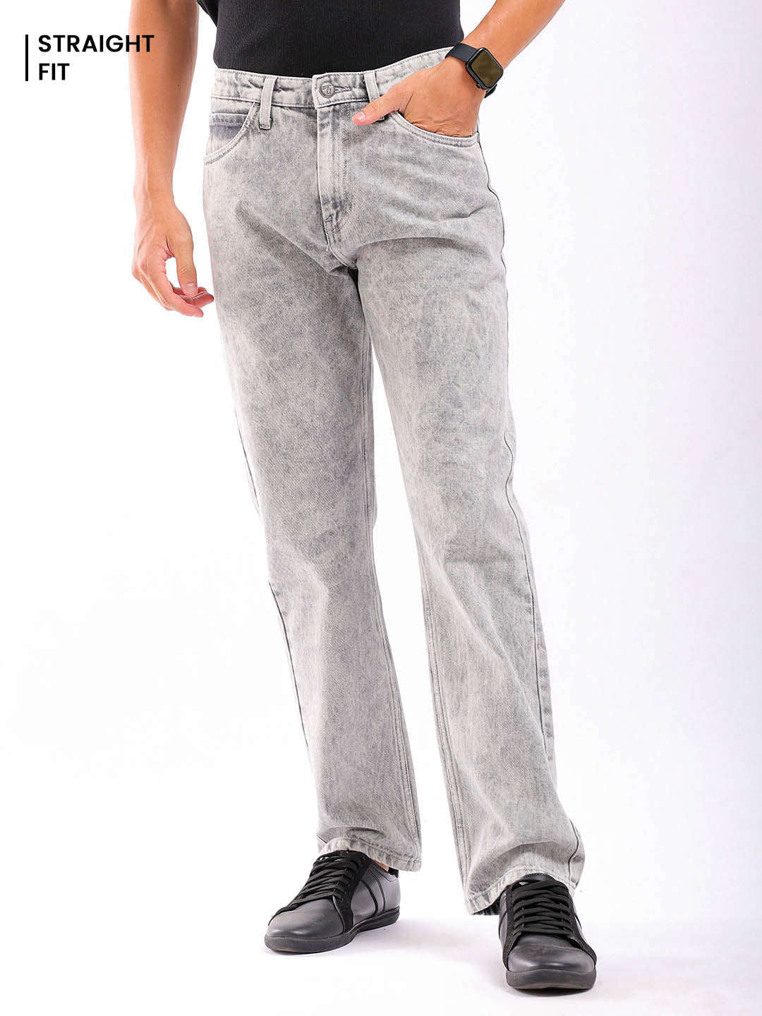 Shop Men Light Grey Solid G361 Vintage Straight Fit Jeans Online.