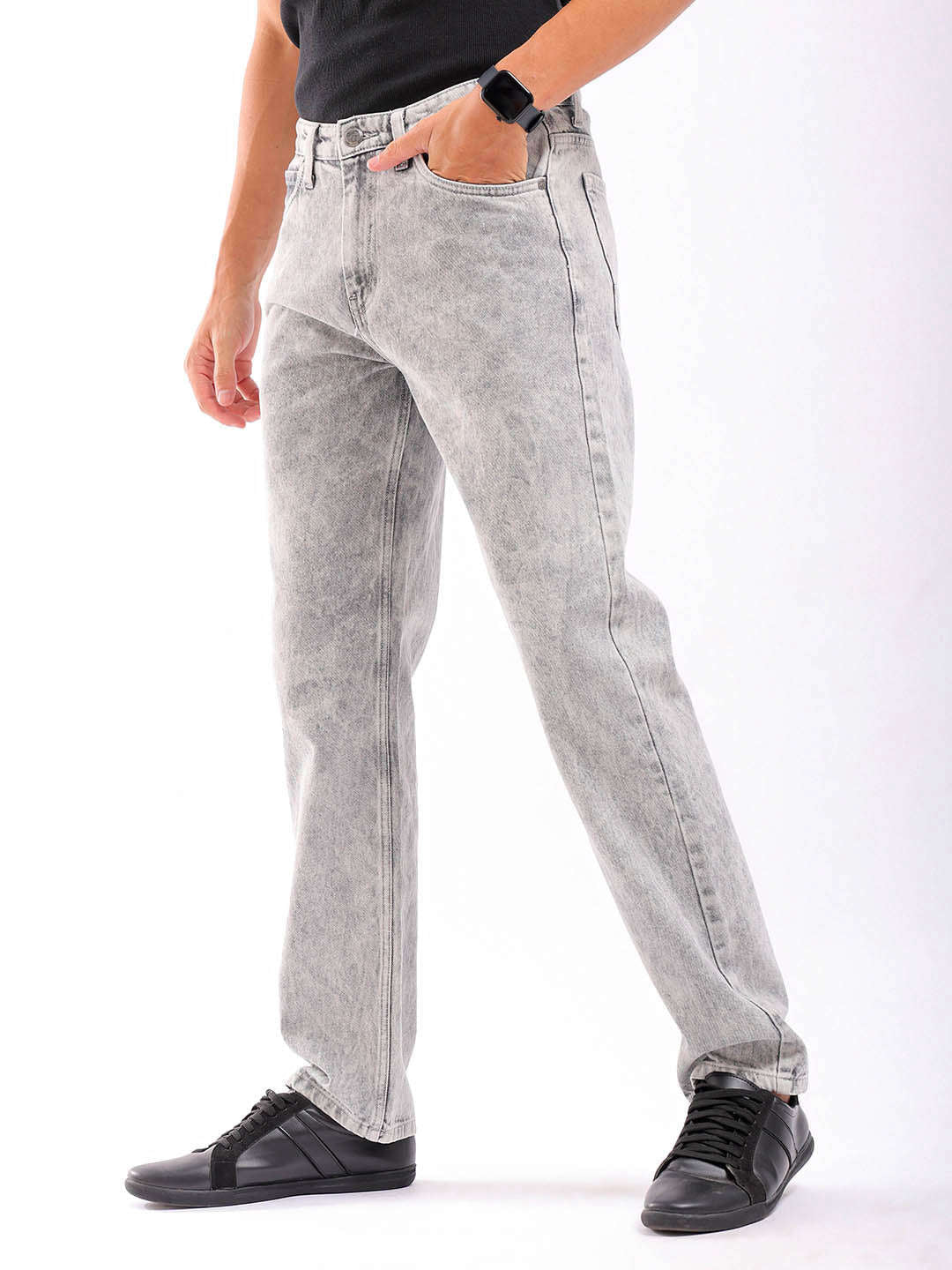 Shop Men Light Grey Solid G361 Vintage Straight Fit Jeans Online.