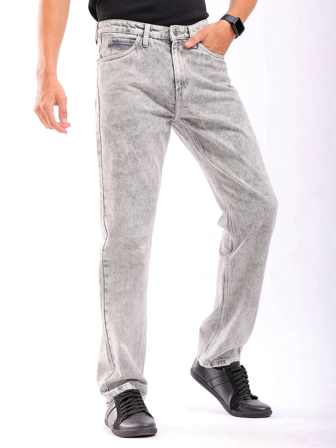 Shop Men Light Grey Solid G361 Vintage Straight Fit Jeans Online.