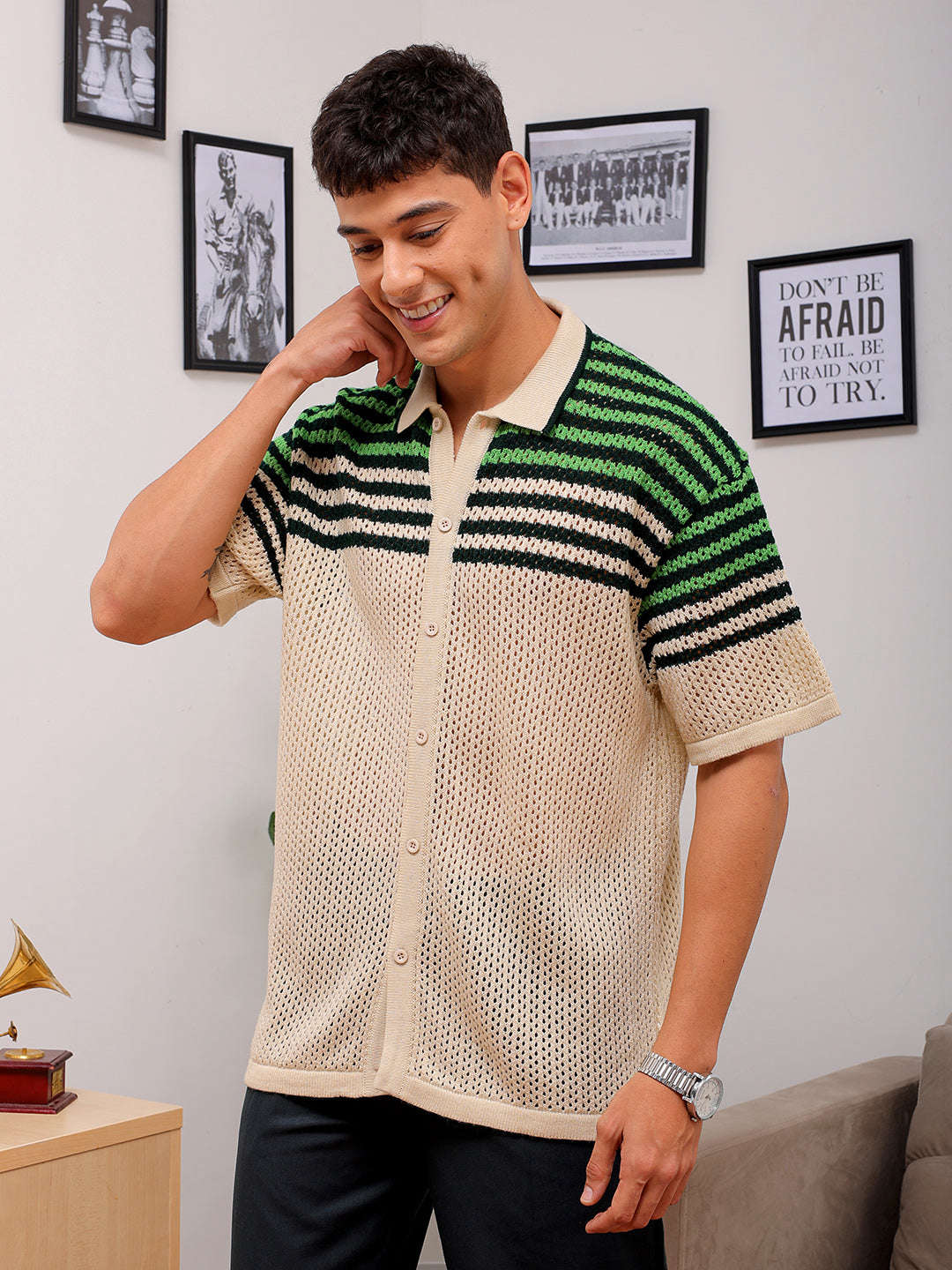 Shop Men's Crochet Relaxed Fit Shirt Online.