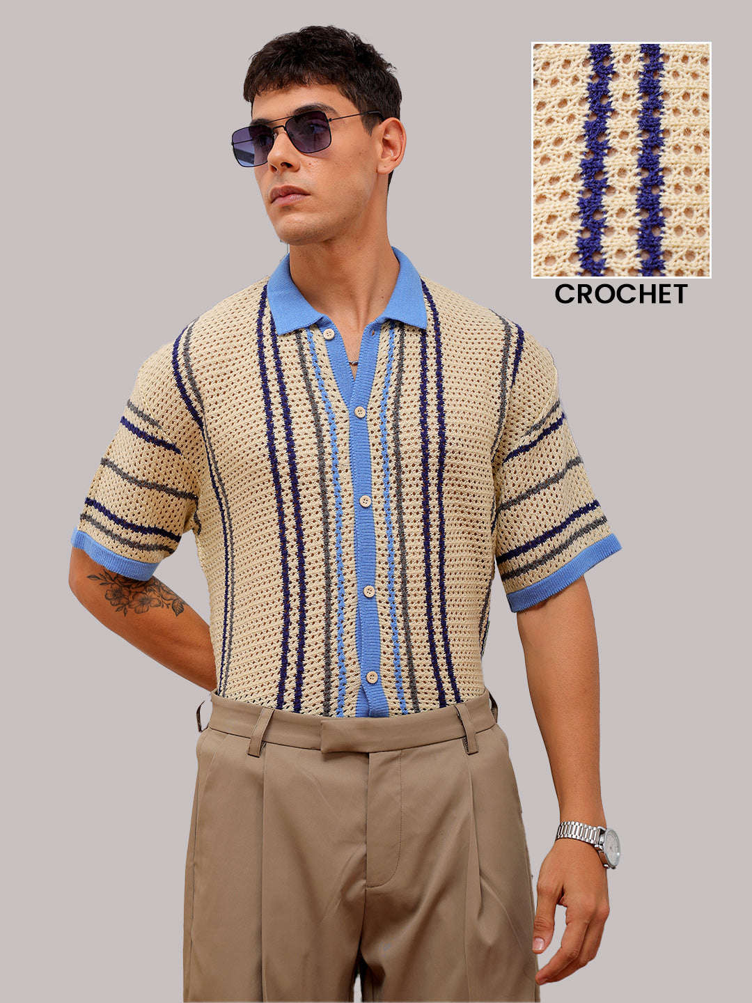 Shop Men's Crochet Relaxed Fit Shirt Online.