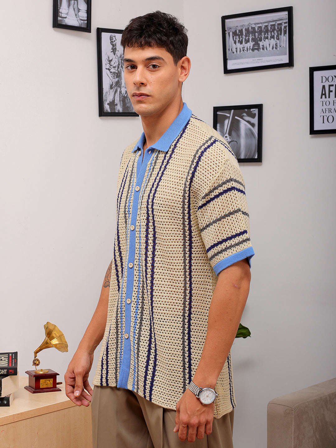 Shop Men's Crochet Relaxed Fit Shirt Online.