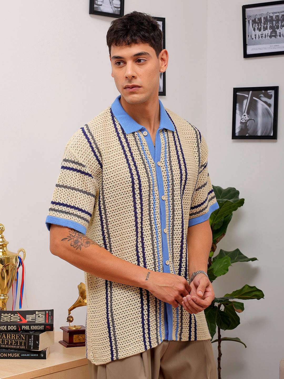 Shop Men's Crochet Relaxed Fit Shirt Online.