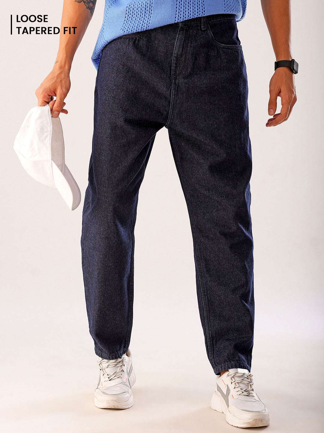 Shop Men Blue Solid G367 Loose Tapered Fit Jeans Online.