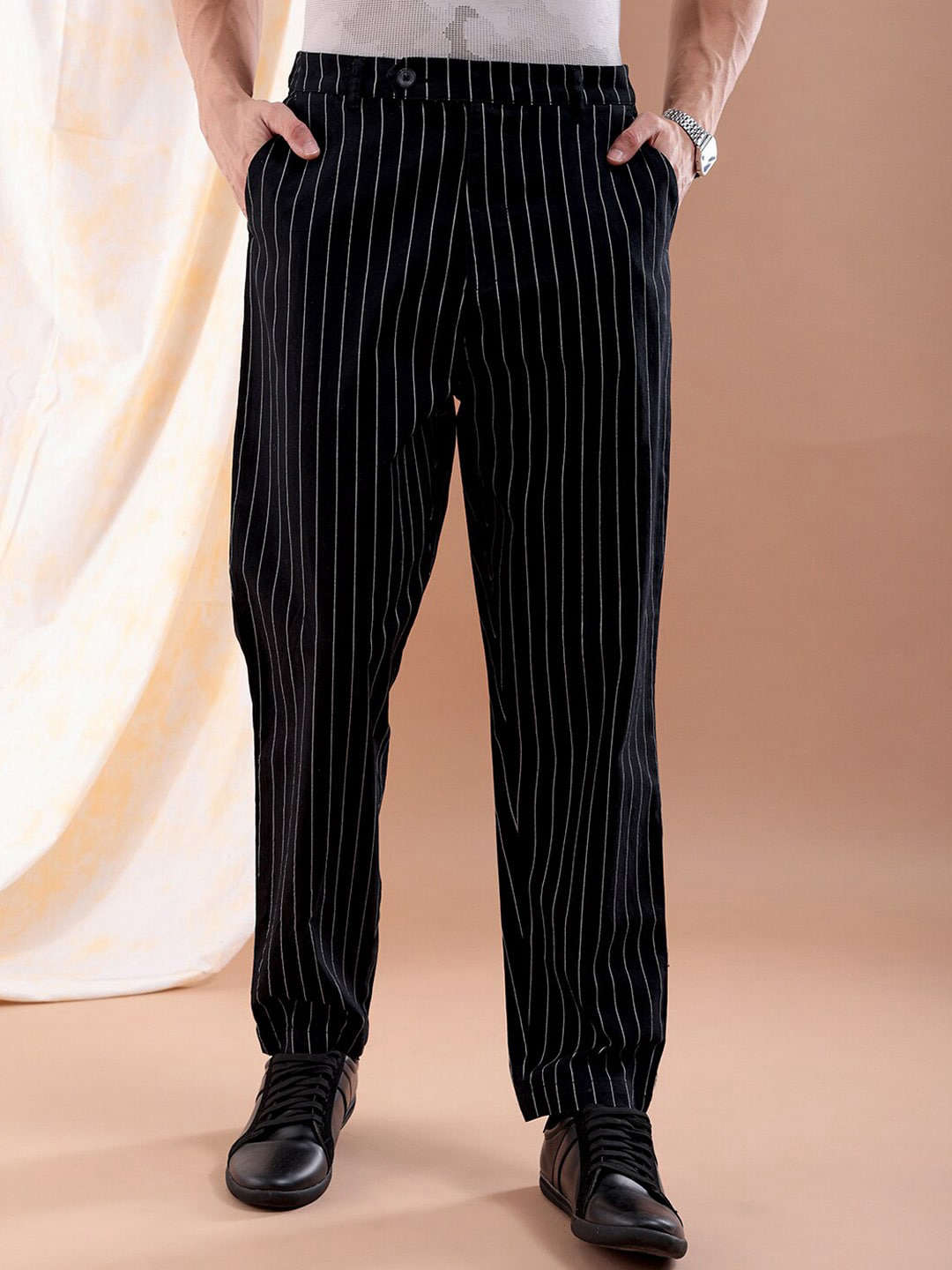 Shop Men Vertical Stripes Trouser Online.