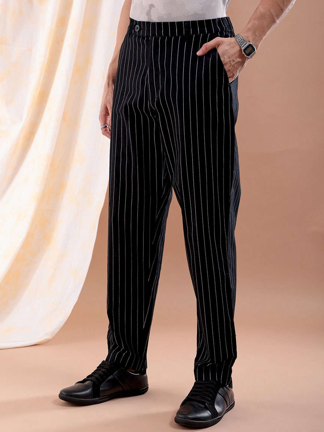 Shop Men Vertical Stripes Trouser Online.