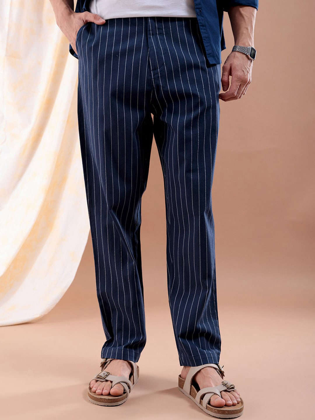 Shop Men Vertical Stripes Trouser Online.