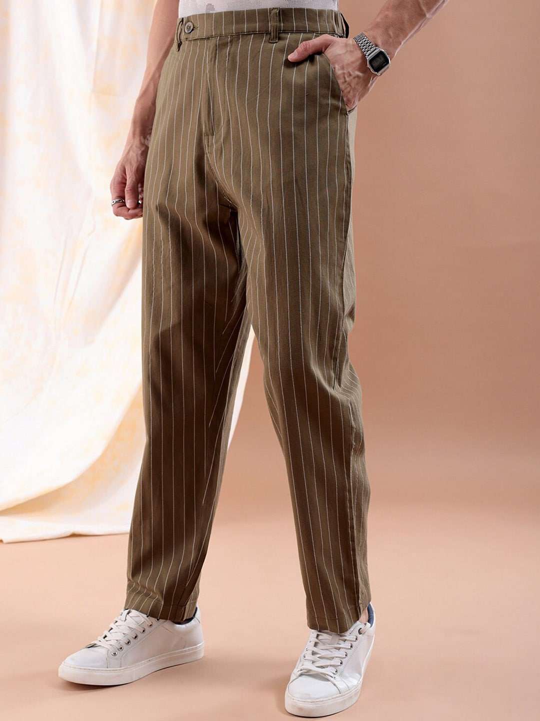 Shop Men Vertical Stripes Trouser Online.