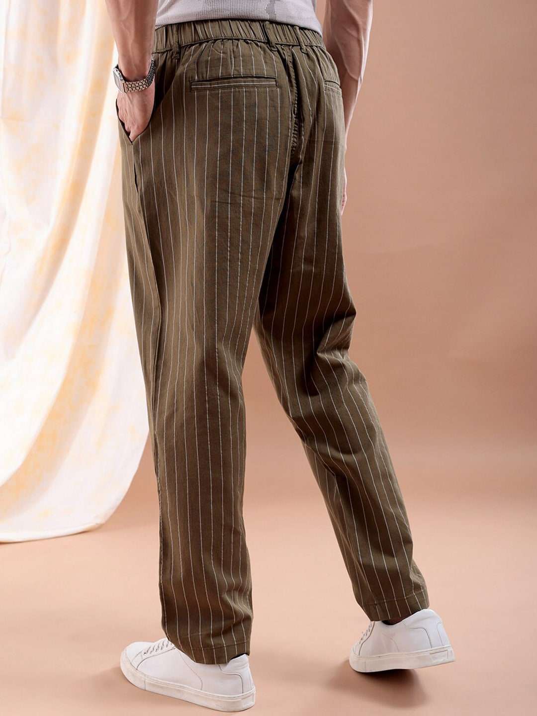 Shop Men Vertical Stripes Trouser Online.