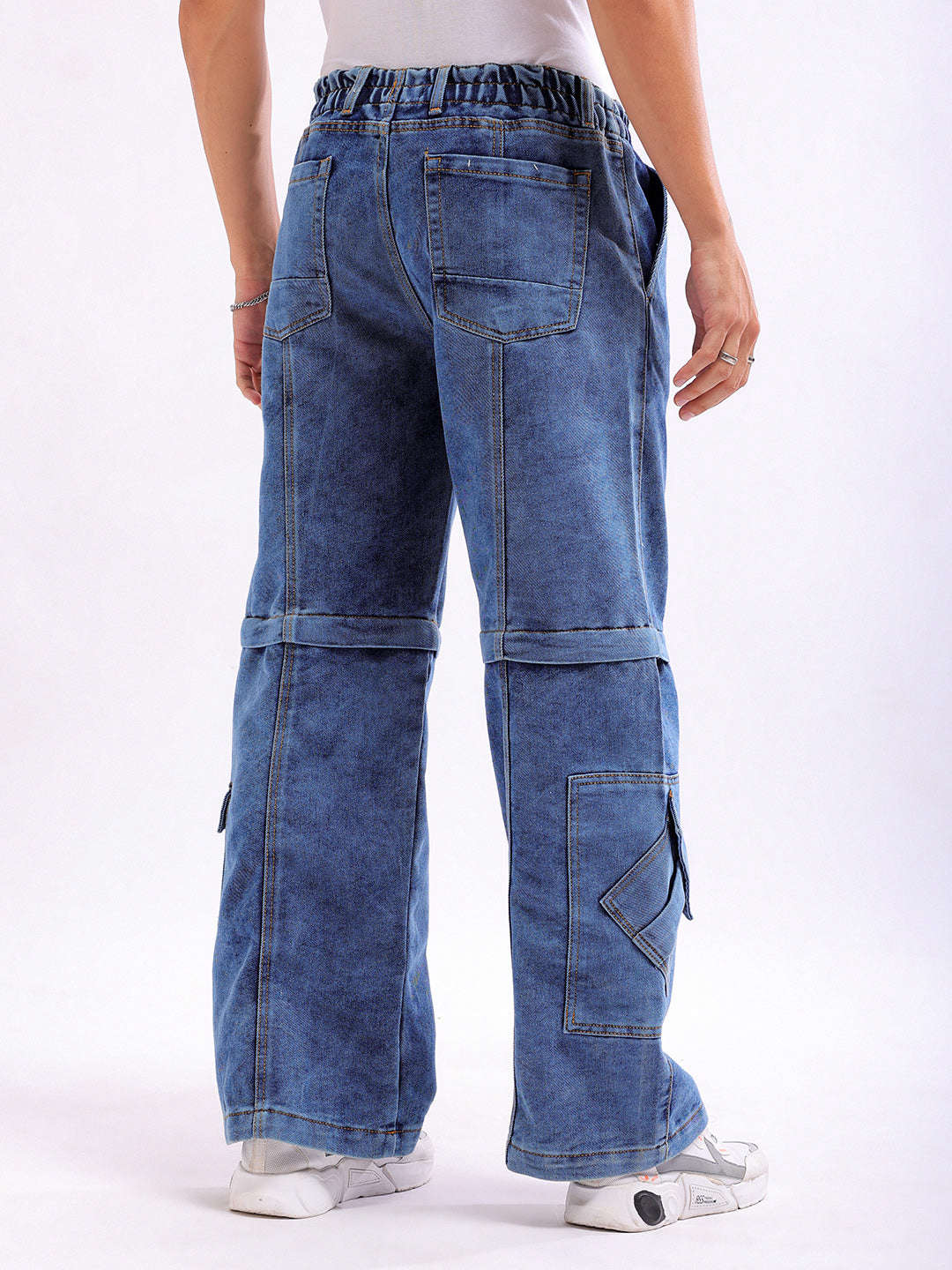 Shop Men Solid Wide Leg Zip-Off Convertible Utility Jeans Online.