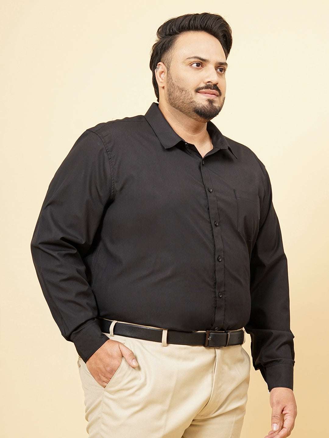 Shop Men's Black Plus Size Solid Formal Shirt Online.