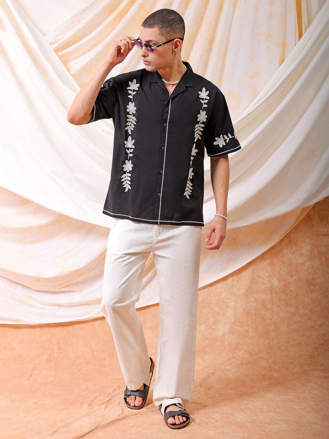 Shop Men Embroidered Relaxed Fit Resort Wear Shirt Online.