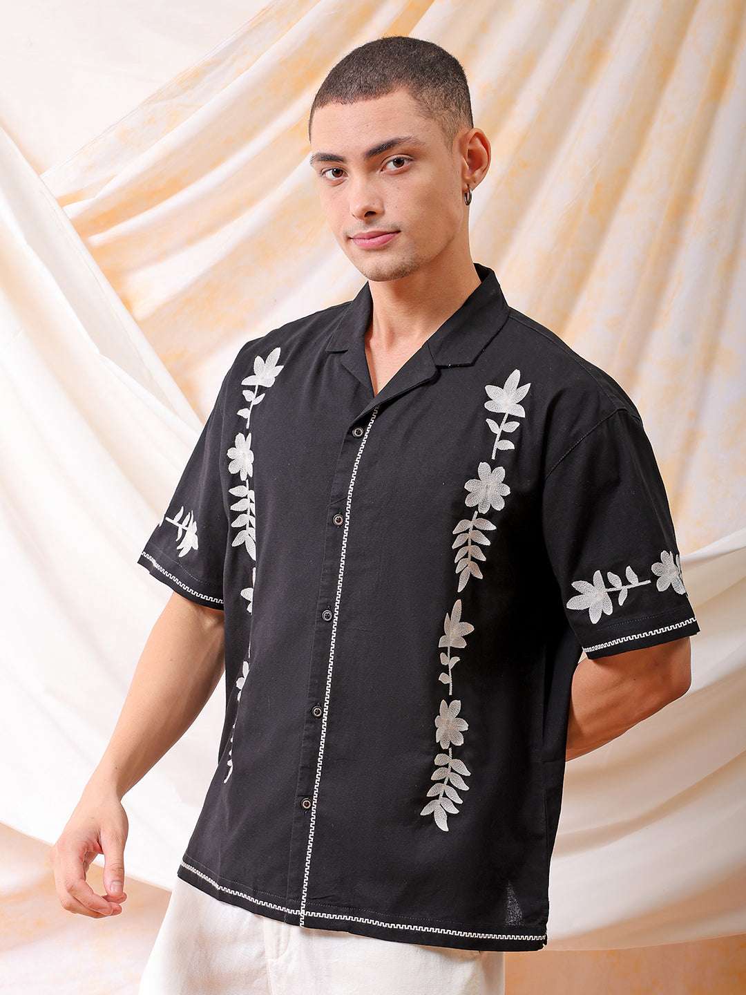 Shop Men Embroidered Relaxed Fit Resort Wear Shirt Online.