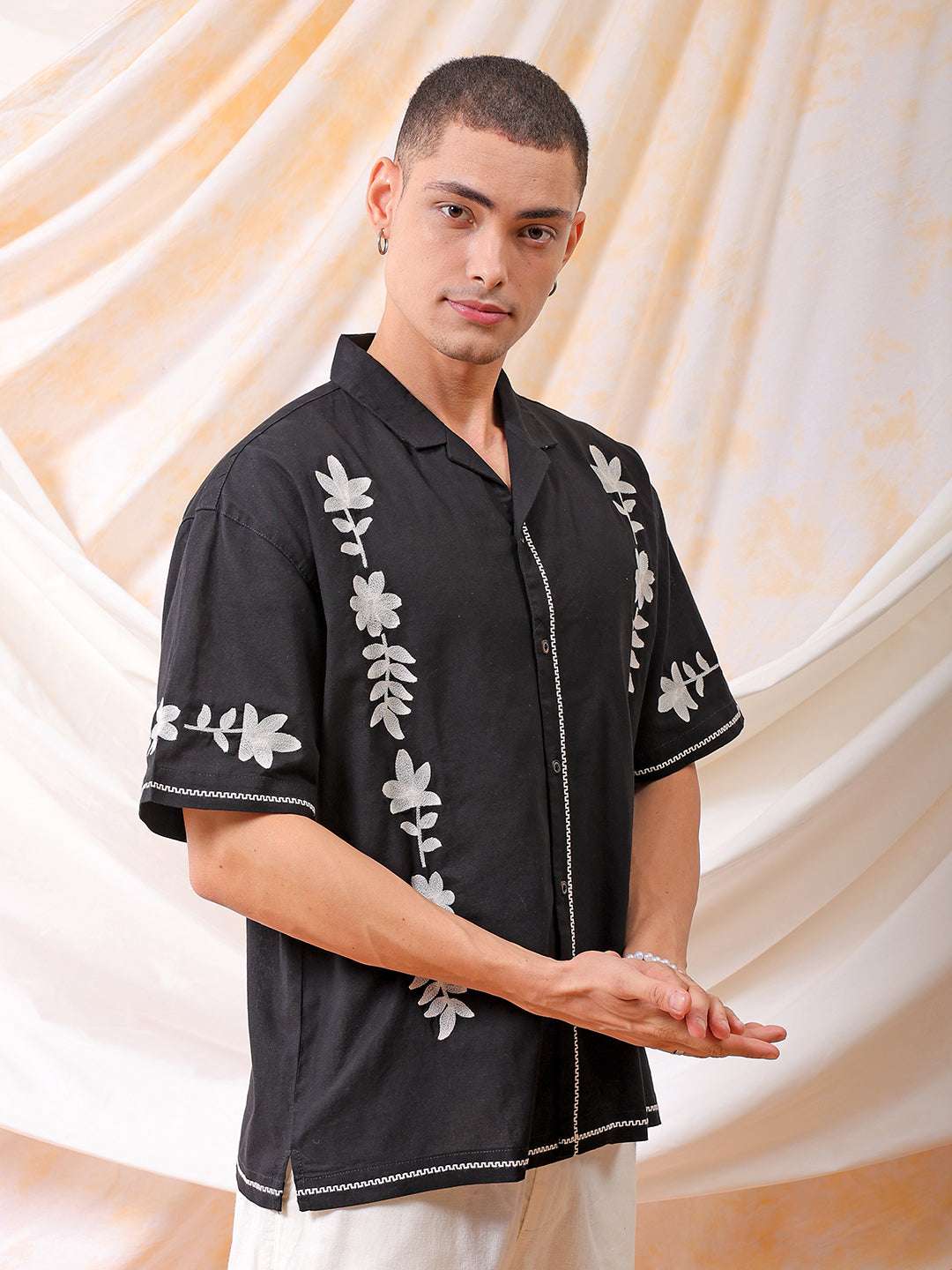 Shop Men Embroidered Relaxed Fit Resort Wear Shirt Online.