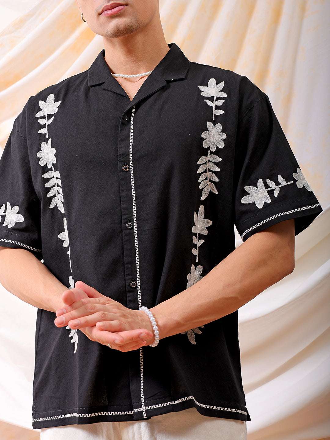 Shop Men Embroidered Relaxed Fit Resort Wear Shirt Online.