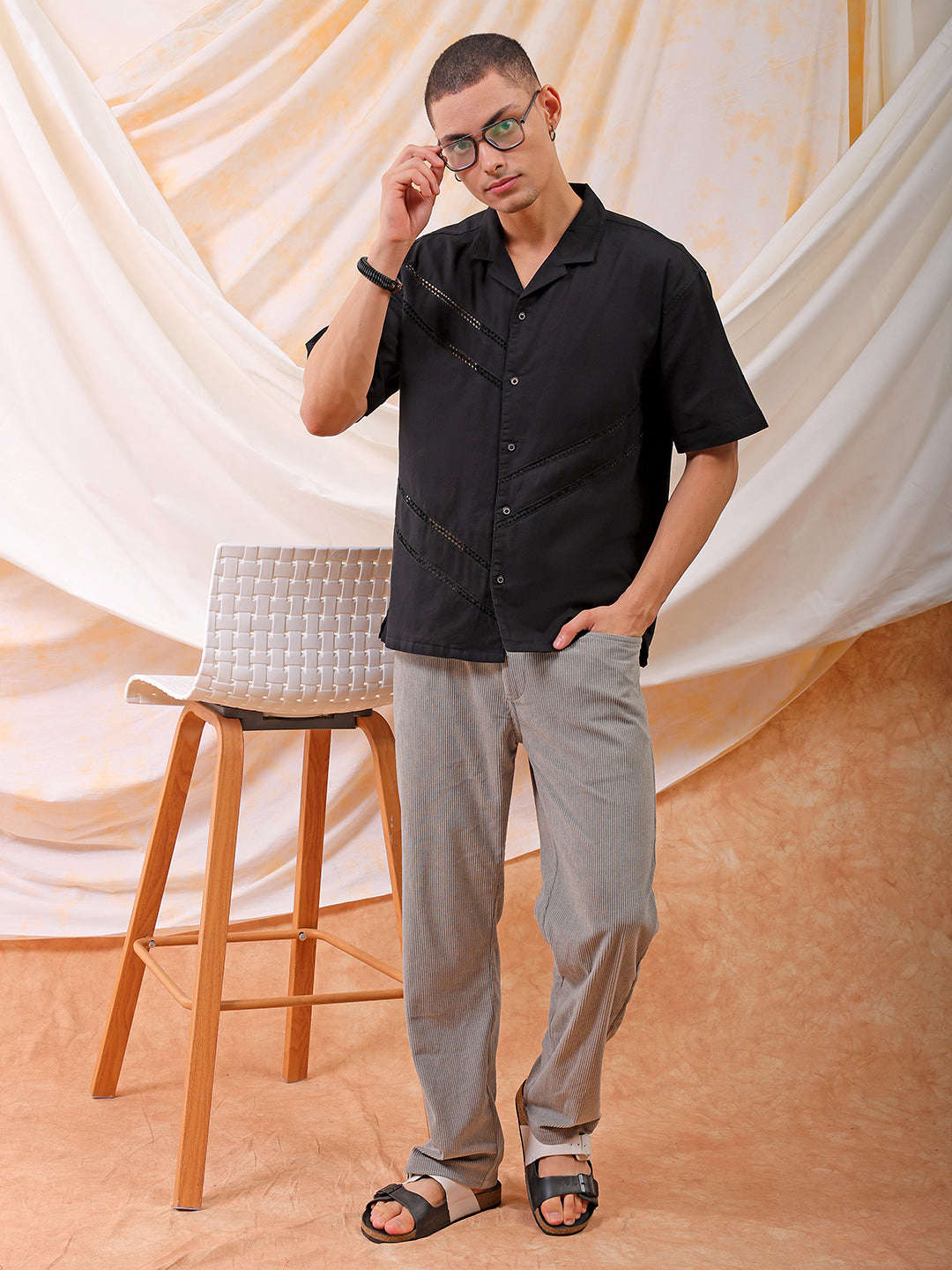 Shop Mens Solid Embroidered Relaxed Fit Resort Wear Shirt Online.