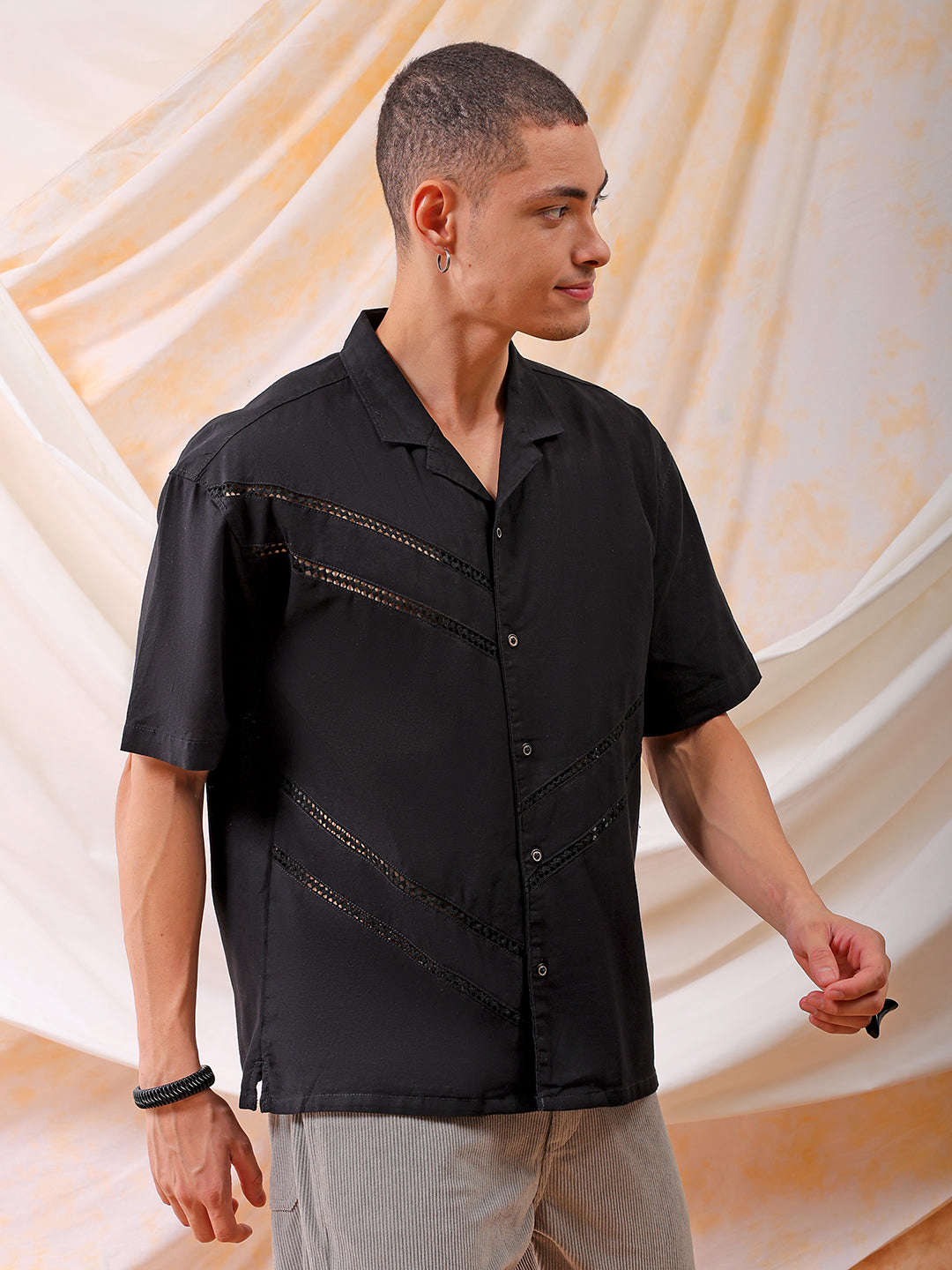 Shop Mens Solid Embroidered Relaxed Fit Resort Wear Shirt Online.