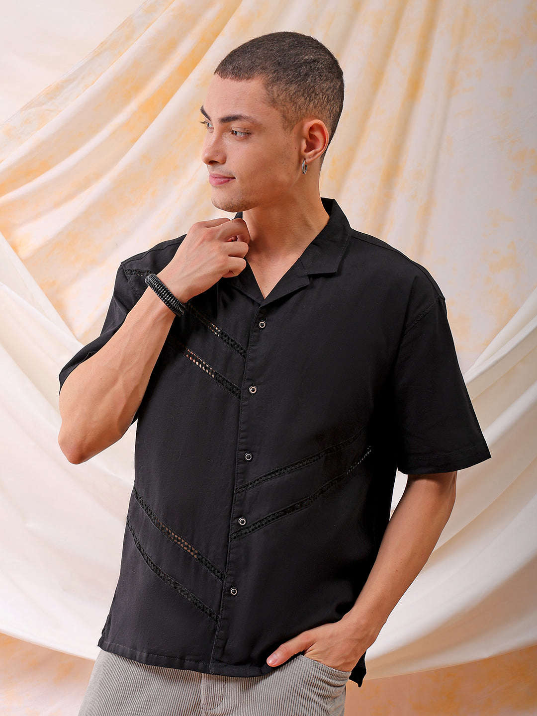 Shop Mens Solid Embroidered Relaxed Fit Resort Wear Shirt Online.