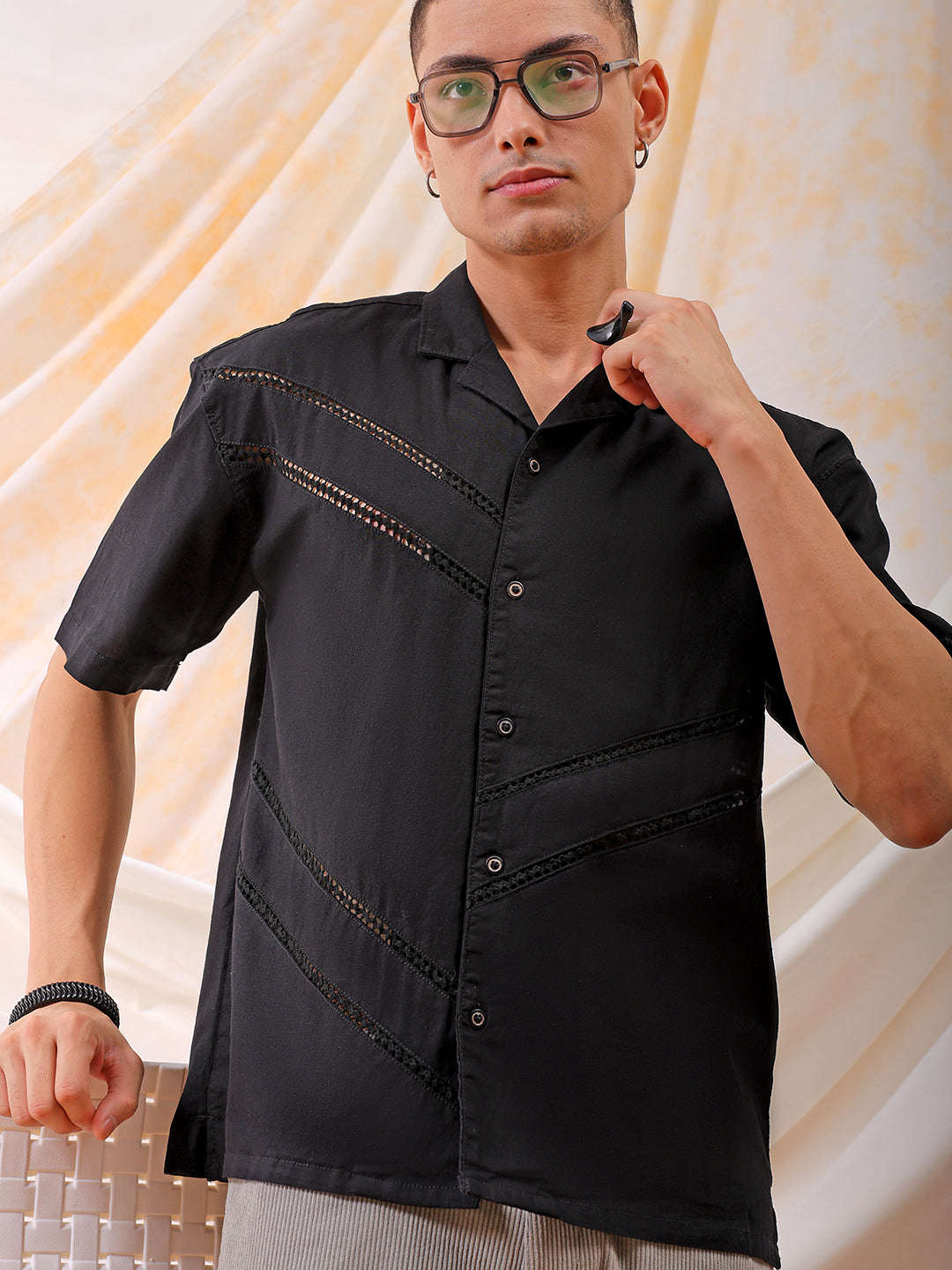 Shop Mens Solid Embroidered Relaxed Fit Resort Wear Shirt Online.