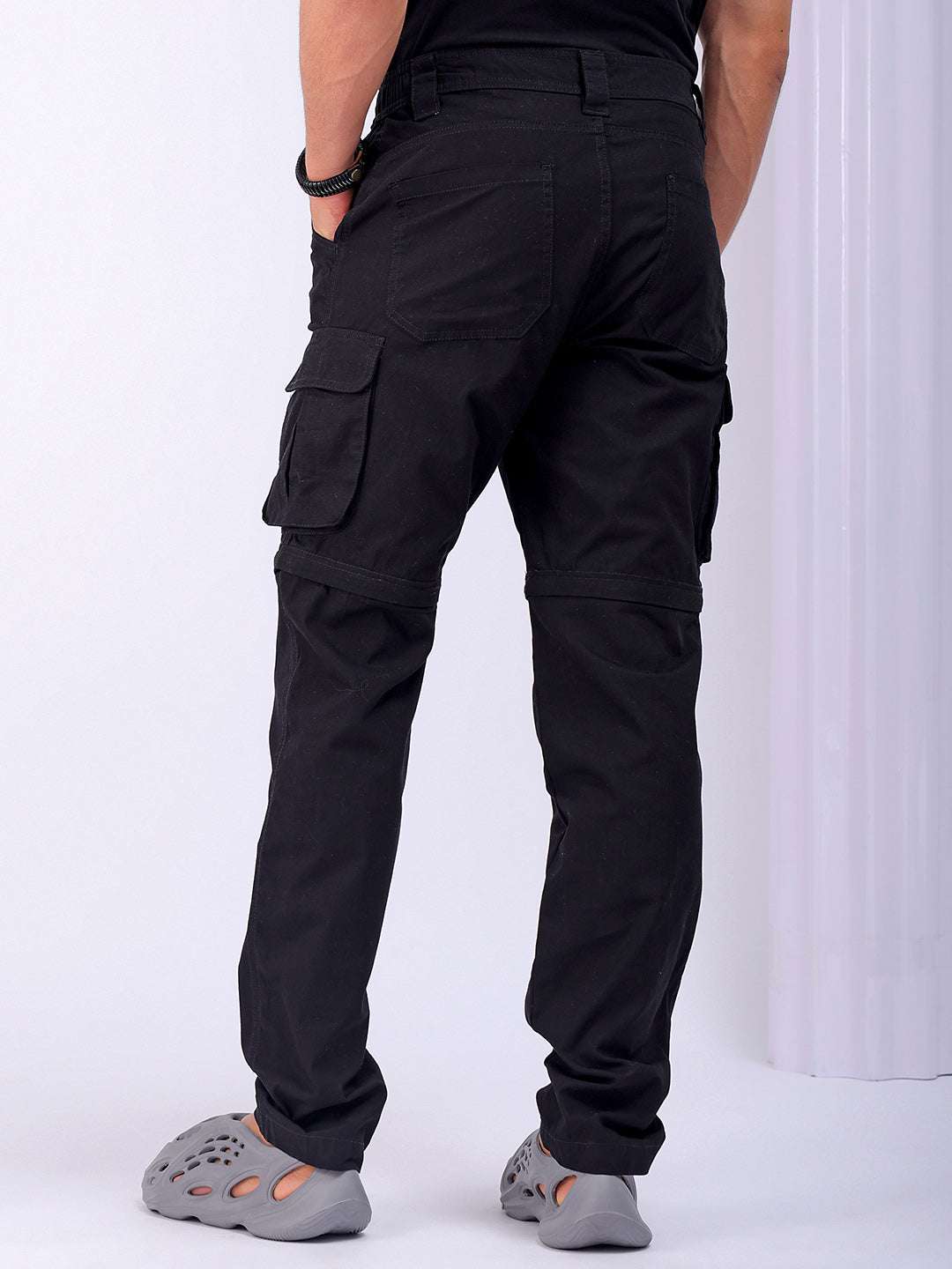 Shop Men's Black Relaxed Fit Zip-Off Convertible Solid Cargo Online.