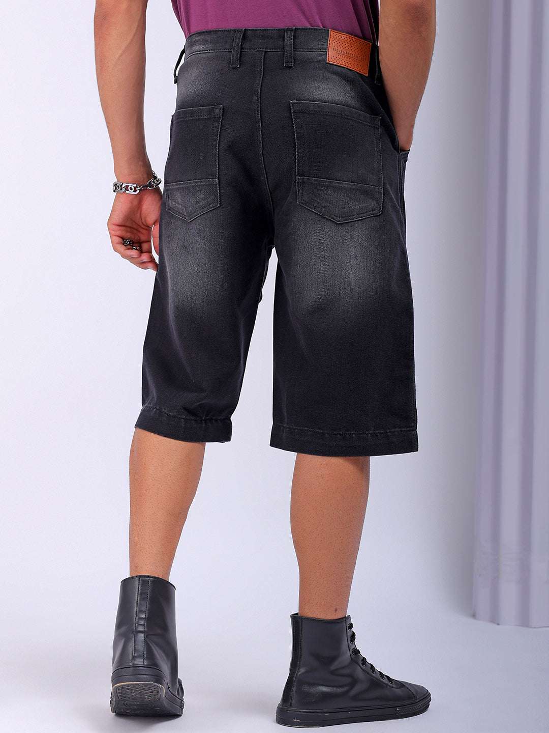 Shop Men's Black Washed Relaxed Fit Utility Cargo Shorts Online.