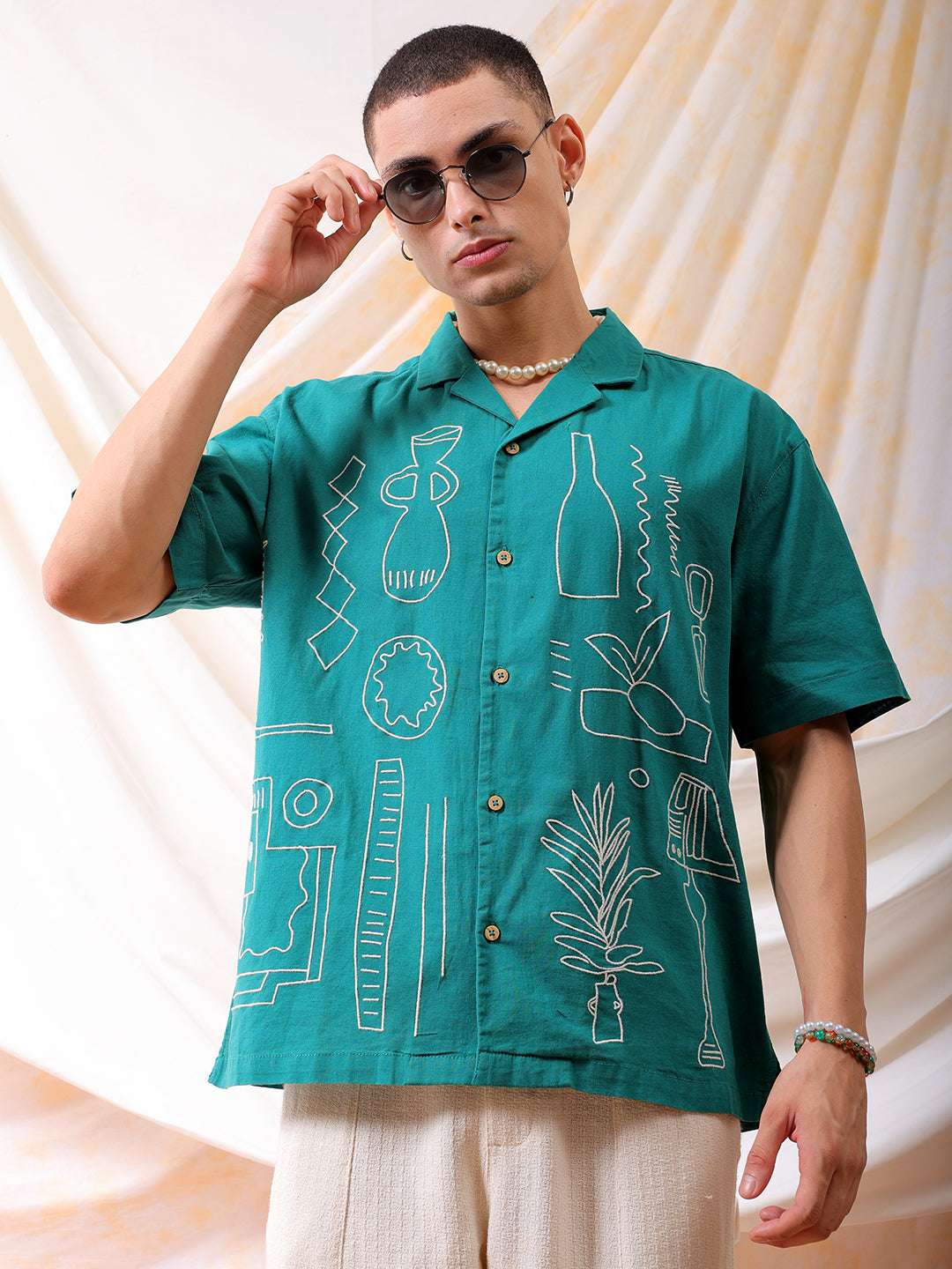 Shop Mens Embroidered Relaxed Fit Resort Wear Shirt Online.