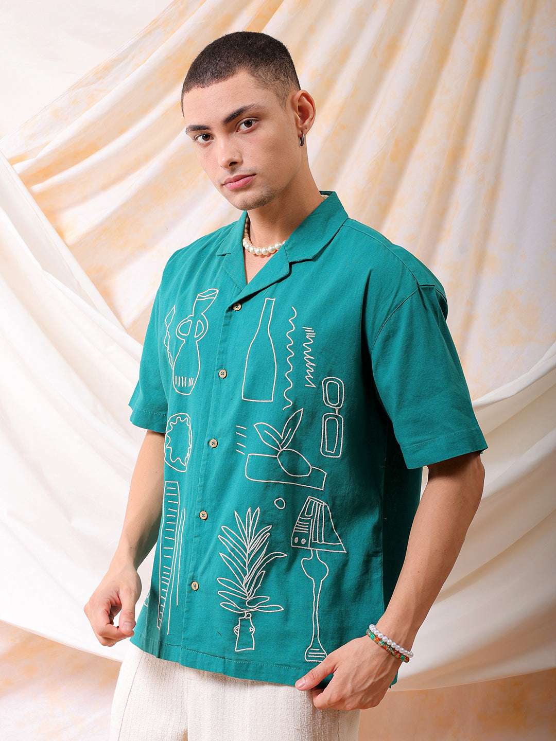 Shop Mens Embroidered Relaxed Fit Resort Wear Shirt Online.