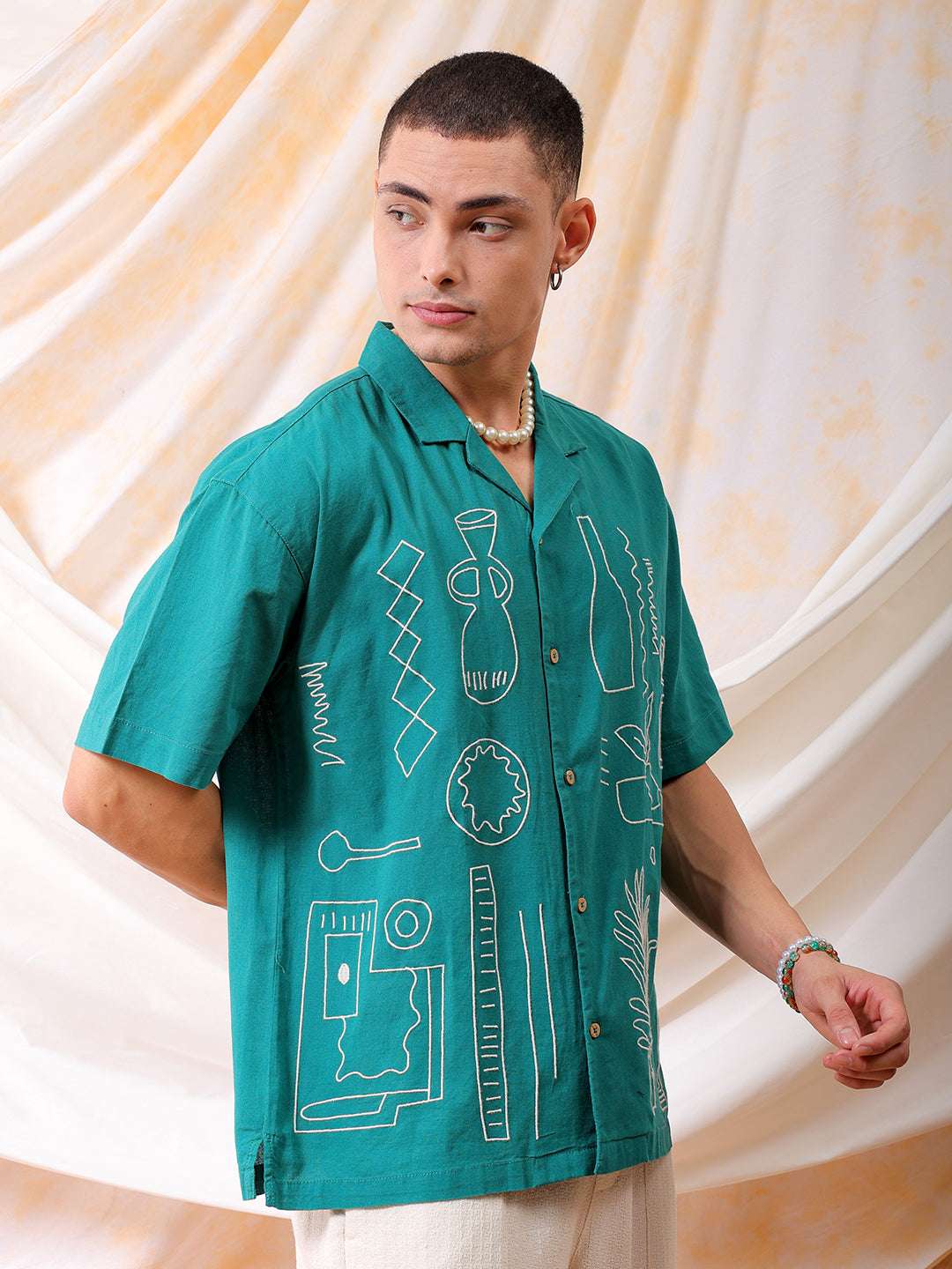 Shop Mens Embroidered Relaxed Fit Resort Wear Shirt Online.