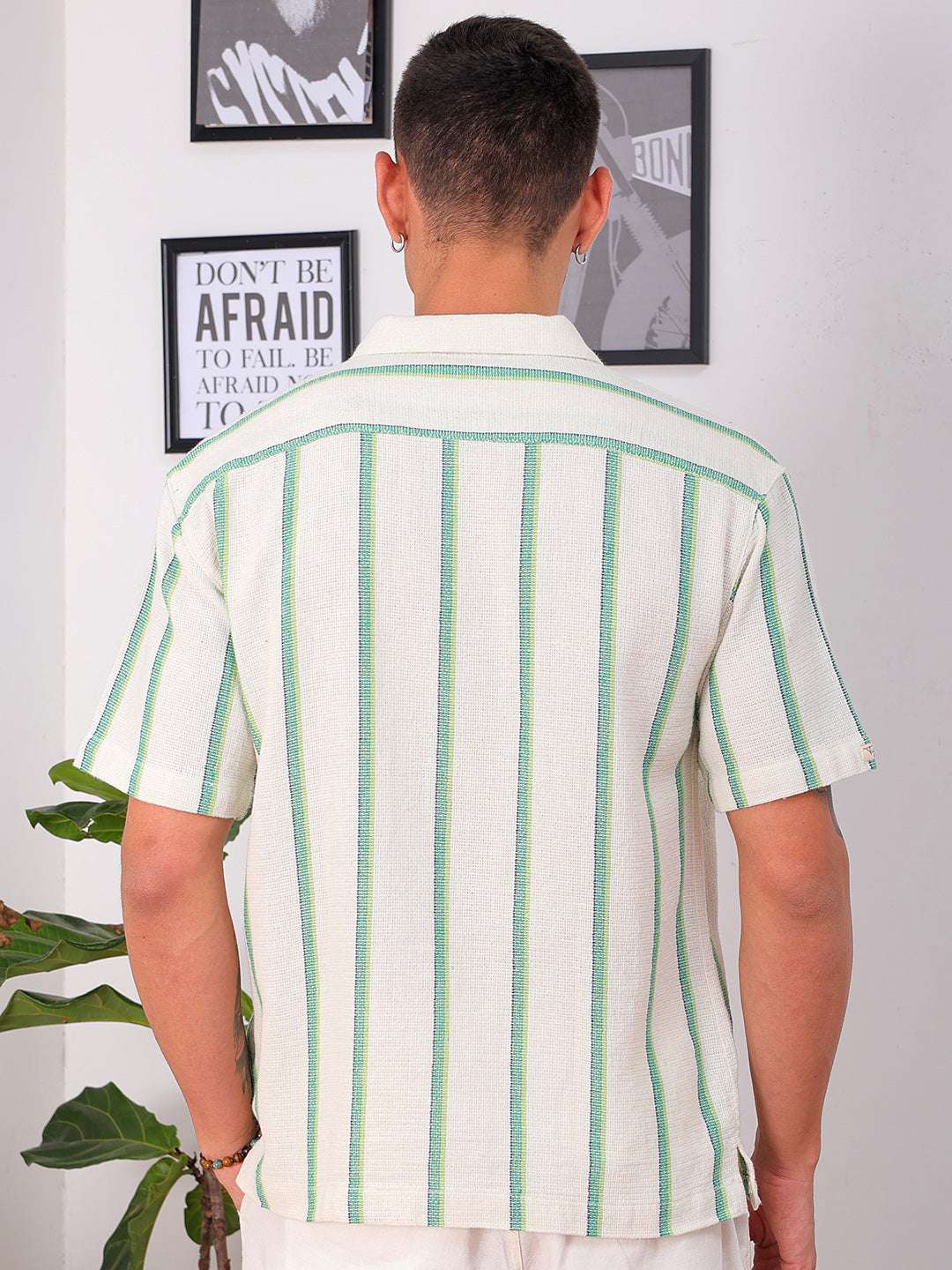 Shop Men's Cream Relaxed Fit Striped Resortwear Shirt Online.