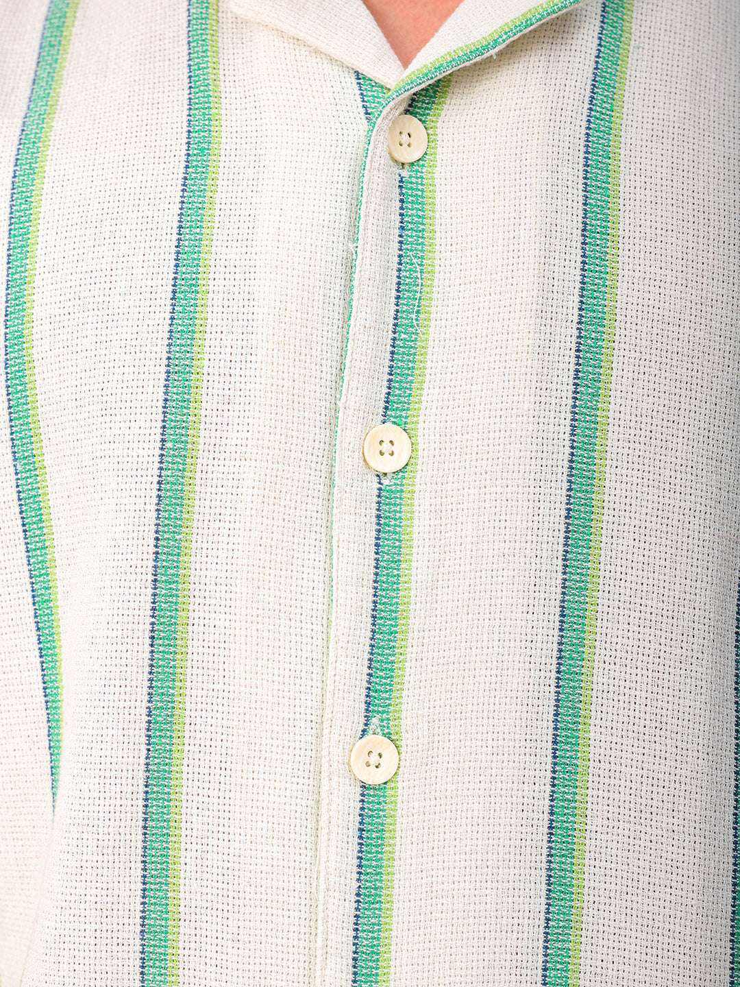 Shop Men's Cream Relaxed Fit Striped Resortwear Shirt Online.