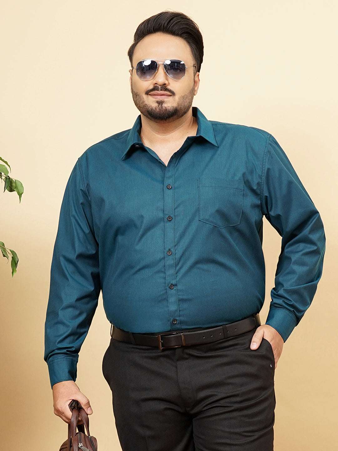 Shop Men's Green Plus Size Solid Formal Shirt Online.