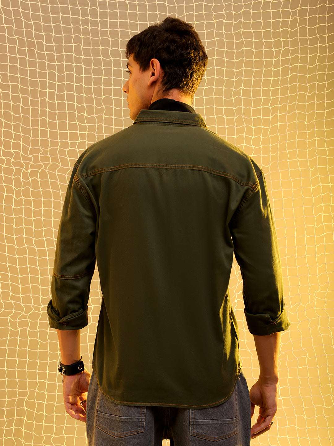 Shop Mens Green Regular Solid Sulphur Streetwear Shirt Online.