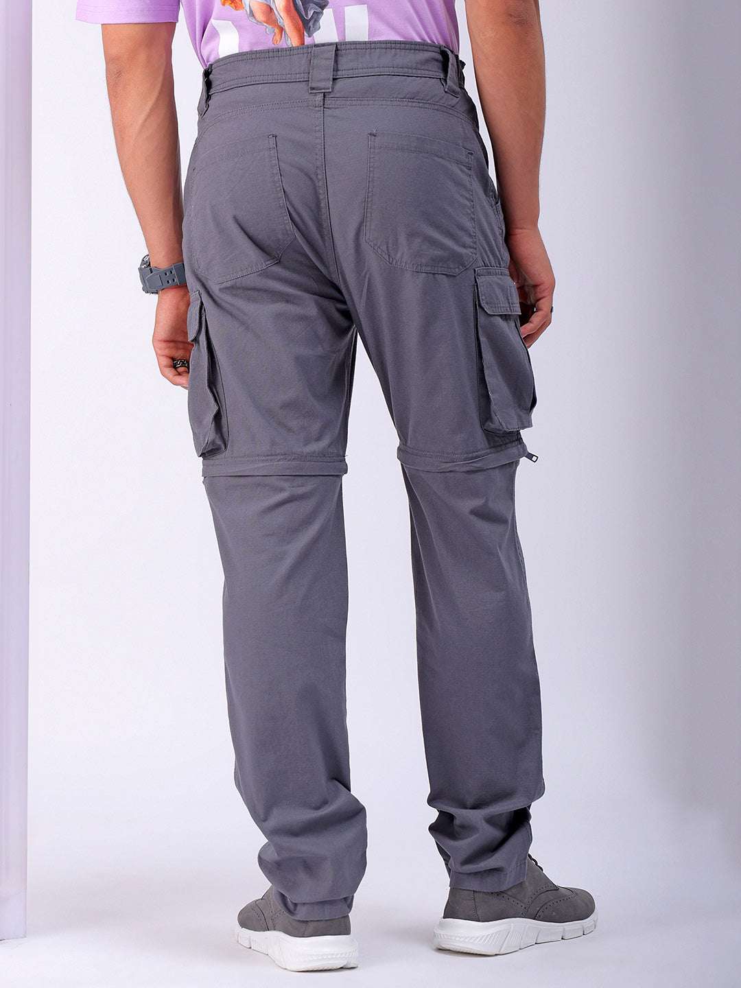 Shop Men's Grey Relaxed Fit Zip-Off Convertible Solid Cargo Online.