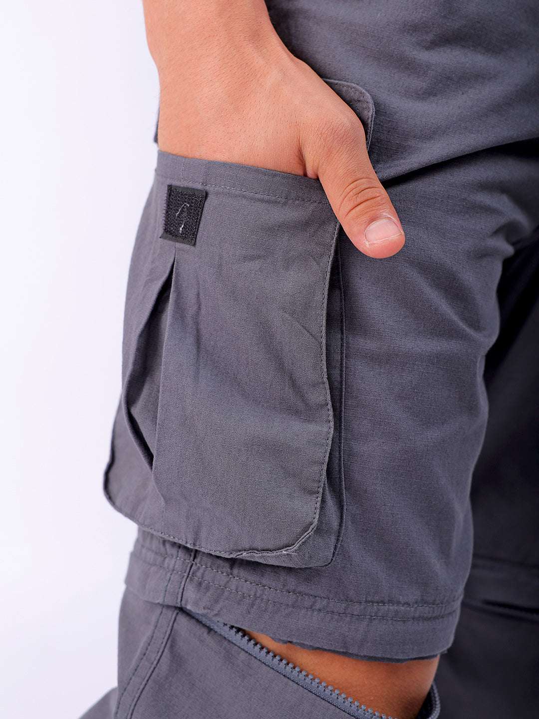 Shop Men's Grey Relaxed Fit Zip-Off Convertible Solid Cargo Online.